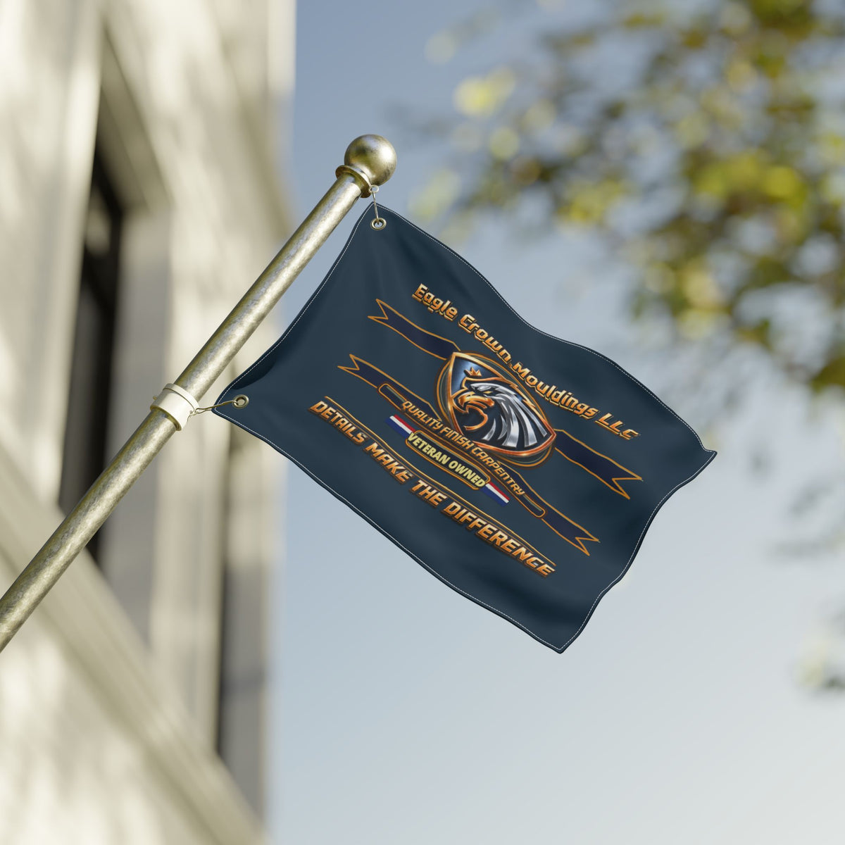 Eagle Crown Mouldings LLC Vinyl Business Flag – Double-Sided ‘Details Make the Difference’ (Veteran Owned)