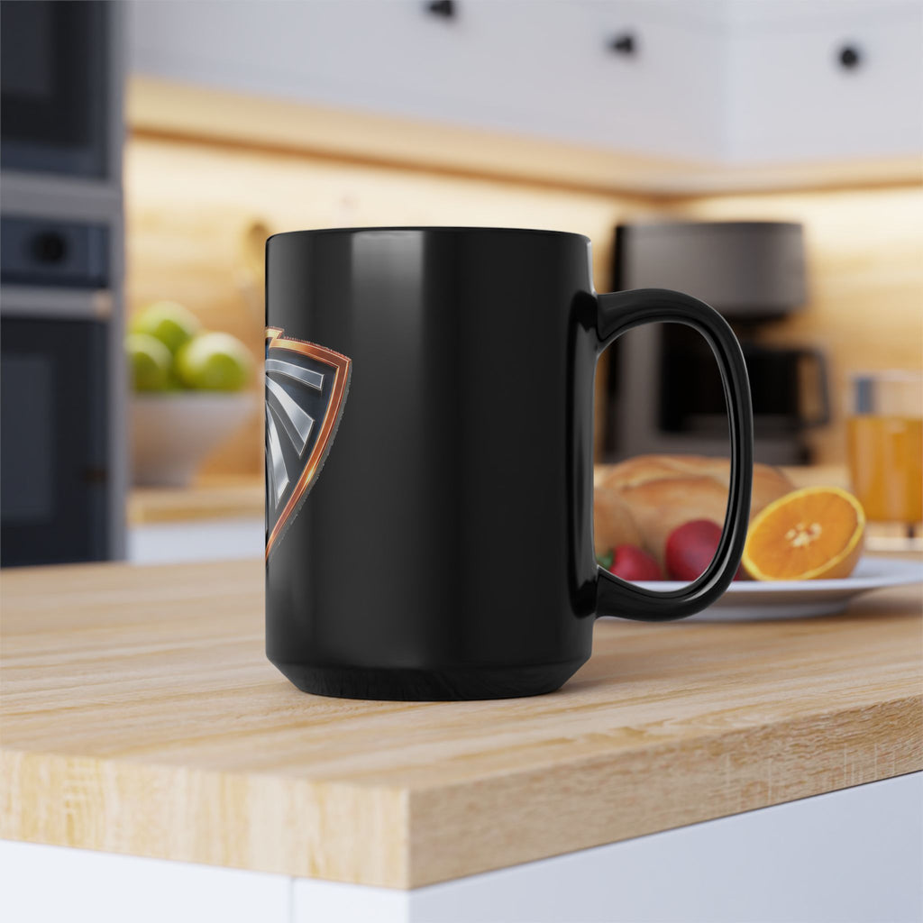 Eagle Crest Black Coffee Mug – Bold Metallic Shield Design (11oz, 15oz)