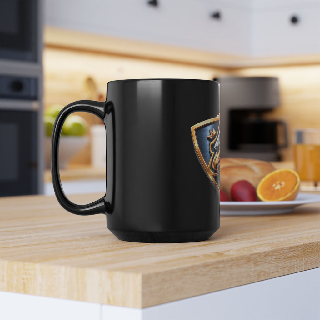 Eagle Crest Black Coffee Mug – Bold Metallic Shield Design (11oz, 15oz)