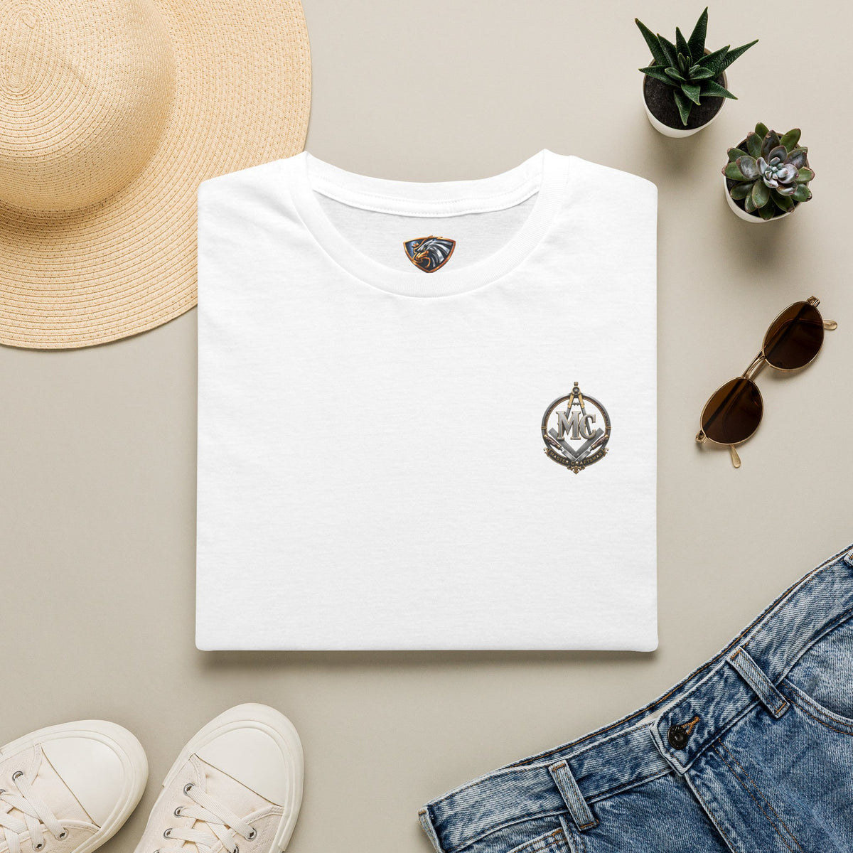 Minimal Nautical Compass T‑Shirt — Small Chest Anchor Emblem