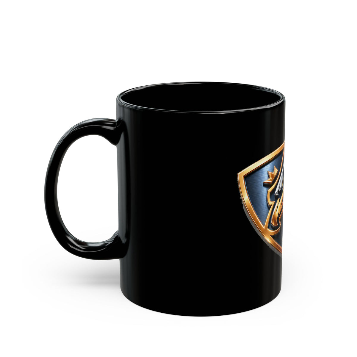 Eagle Crest Black Coffee Mug – Bold Metallic Shield Design (11oz, 15oz)