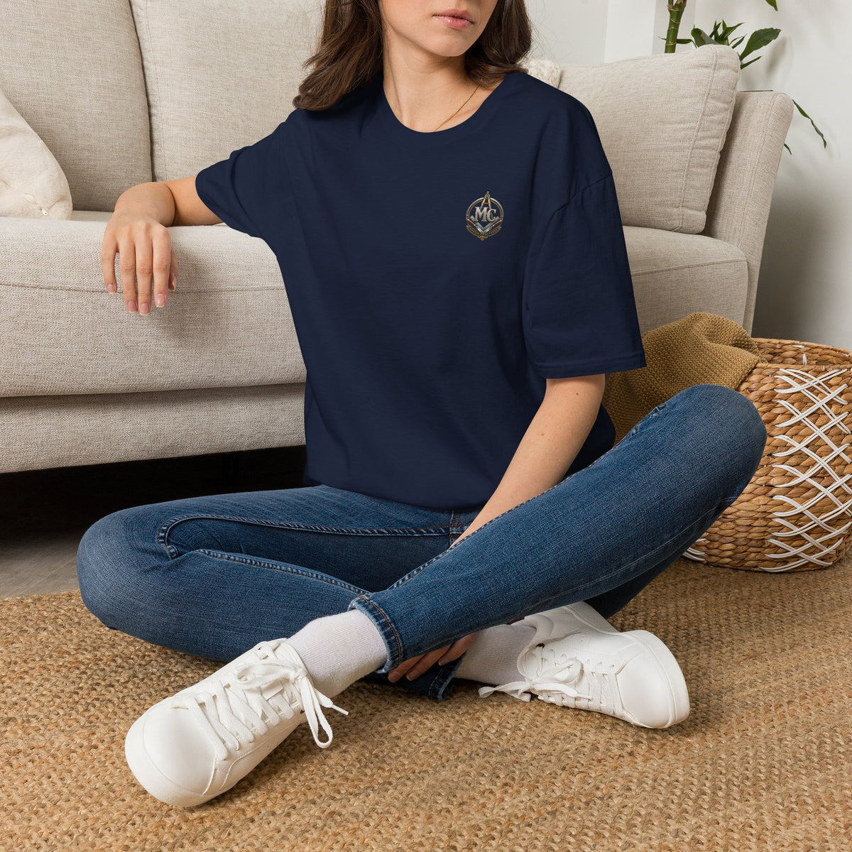 Minimal Nautical Compass T‑Shirt — Small Chest Anchor Emblem
