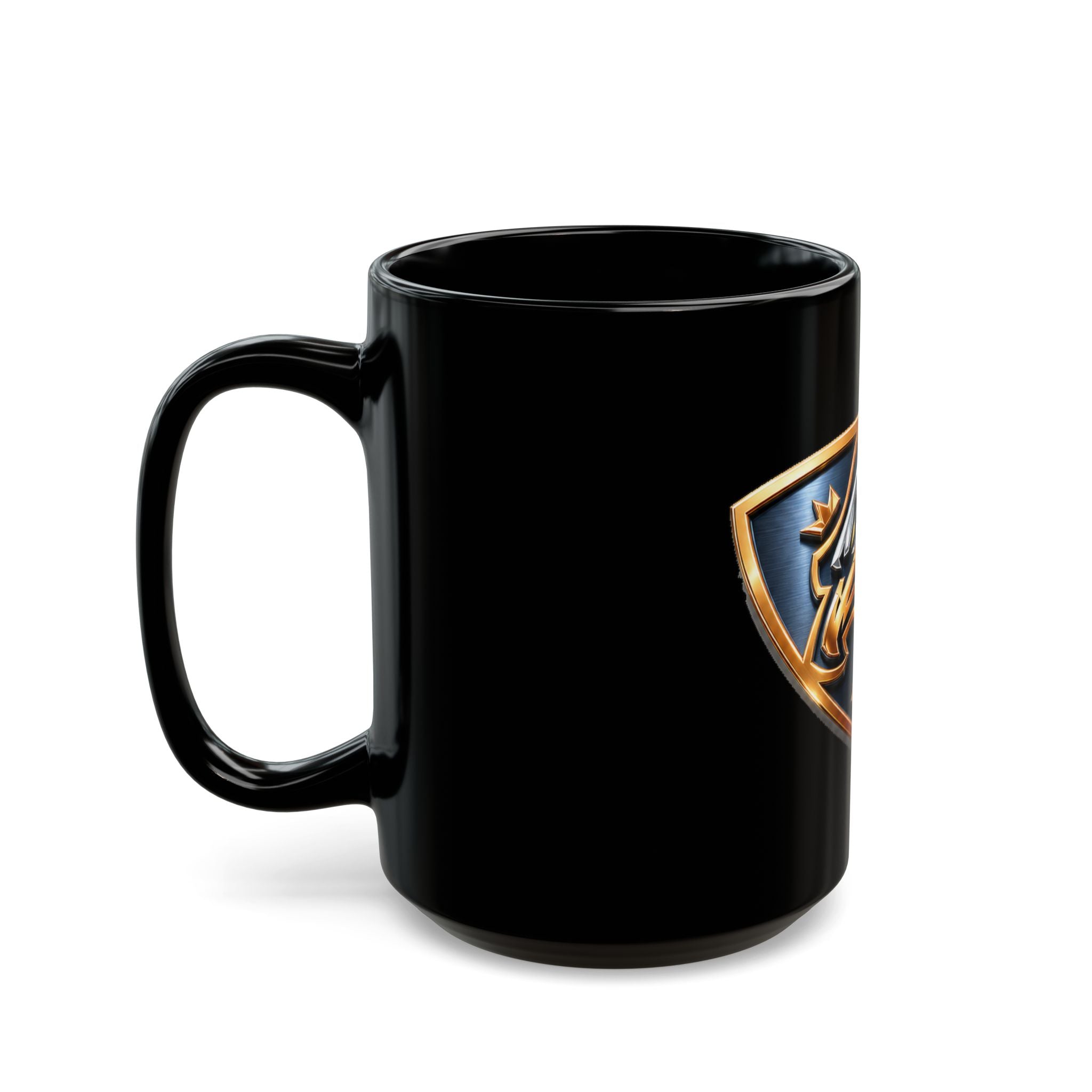 Eagle Crest Black Coffee Mug – Bold Metallic Shield Design (11oz, 15oz)